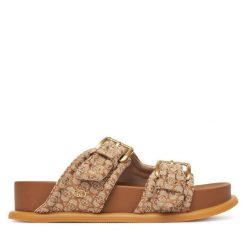 Klapki Liu Jo. Brązowe klapki damskie Liu Jo, bez wzorów, bez obcasa. Za 359.99 zł.