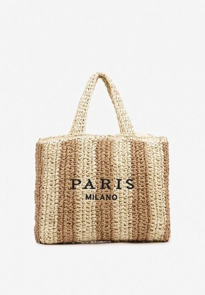 Beżowa Torebka Shopper Plażowa z Napisem Navirael. Brązowe torebki shopper damskie Born2be, bez wzorów, bez dodatków. Za 99.99 zł.