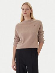 Tommy Hilfiger Sweter WW0WW46438 Beżowy Regular Fit. Brązowe swetry damskie Tommy Hilfiger, xxl, bez wzorów, z wełny, bez kołnierzyka, bez ramiączek, bez kaptura. Za 559.99 zł.