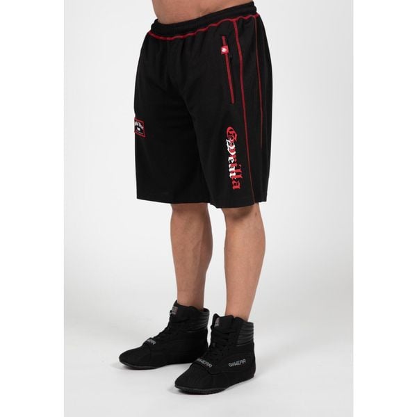 Marlow Mesh Szorty - Czarny/Czerwony. Czerwone krótkie spodenki sportowe męskie GORILLA WEAR, bez wzorów, z meshu, na fitness i siłownię. Za 189.00 zł.