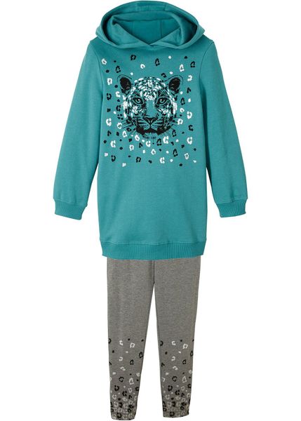 Bluza dresowa + legginsy (2 części), mieszanka bawełny organicznej. Niebieskie legginsy dla dziewczynek bonprix, bez wzorów, z bawełny. Za 149.99 zł.