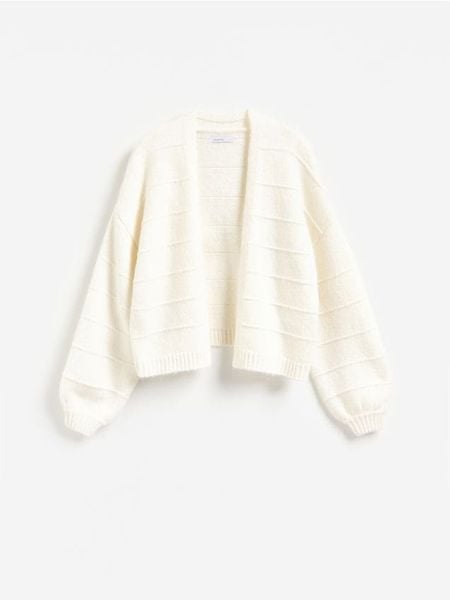 Kardigan w paski - złamana biel. Kardigany damskie Reserved, l, bez wzorów, z bawełny. Za 129.99 zł.