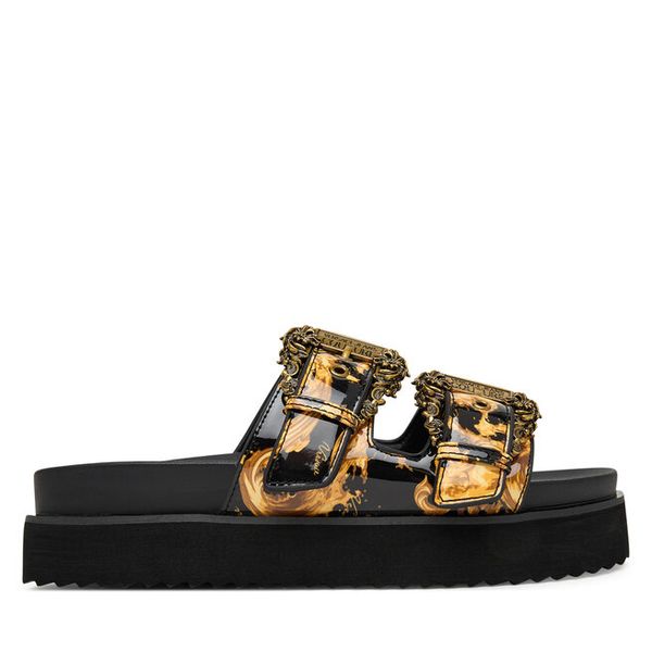 Klapki Versace Jeans Couture. Czarne klapki damskie Versace Jeans Couture, bez wzorów, z jeansu, bez obcasa. Za 456.99 zł.
