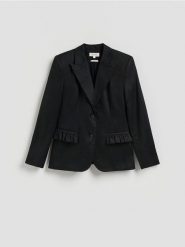 Lniana marynarka - czarny. Czarne żakiety damskie Reserved, l, bez wzorów. Za 399.99 zł.