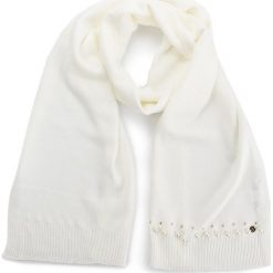 Szal LIU JO - Sciarpa Maglia Perle N68281 M0300 Bianco Iana 00086. Białe szaliki i chusty damskie Liu Jo, z materiału. Za 299.00 zł.