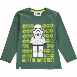 Koszulka w kolorze ciemnozielonym. Zielone t-shirty dla chłopców marki Lego Wear Fashion, z bawełny, z długim rękawem. W wyprzedaży za 42.95 zł.