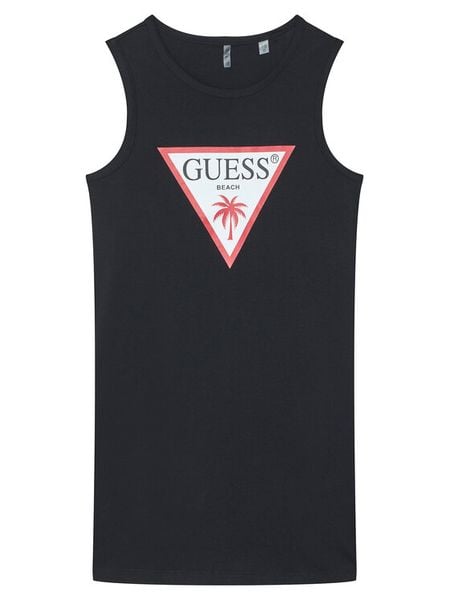 Guess Sukienka codzienna J6GK25 JA914 Czarny Regular Fit. Czarne sukienki dla dziewczynek Guess, z aplikacjami, z bawełny, bez ramiączek. Za 92.99 zł.
