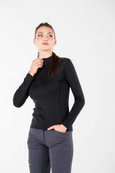 Vega - damska koszulka 100% merino wełna 195 g/m² z zamkiem YKK. Czarne koszulki sportowe damskie WOOLONA, m, bez wzorów, z materiału, bez kołnierzyka, bez ramiączek, trekkingowe. Za 306.00 zł.