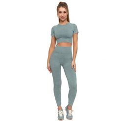 Komplet damski Moraj, top z krótkim rękawem i legginsy długie z wysokim stanem, zielone, BD1900-508 + RDL2200-013. Zielone legginsy damskie Moraj, m, bez wzorów, z materiału. Za 119.00 zł.