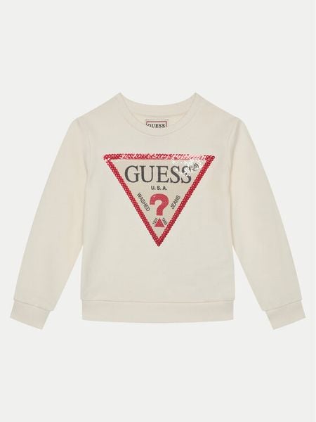Guess Bluza K4YQ10 KA6R4 Écru Regular Fit. Białe bluzy dla dziewczynek Guess, z aplikacjami, z bawełny, bez ramiączek, bez kaptura. Za 98.99 zł.