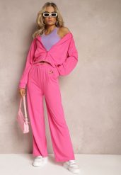 Jasnoniebieski Komplet Dresowy 2 Częściowy Luźne Spodnie i Bluza z Kapturem Fivana. Niebieskie bluzy damskie Renee, m, bez wzorów, z dresówki, z kapturem. Za 74.99 zł.
