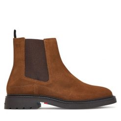 Sztyblety Tommy Hilfiger. Brązowe botki męskie Tommy Hilfiger, bez wzorów, casualowe, bez zapięcia. Za 649.99 zł.