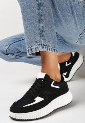 Czarne Sneakersy na Grubej Podeszwie Ozdobione Brokatem Evllina. Czarne obuwie sportowe damskie Born2be, bez wzorów. Za 54.99 zł.