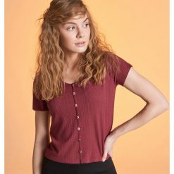 Bluzka w prążki z guzikami - Bordowy. Bluzki damskie marki Cropp. Za 39.99 zł.