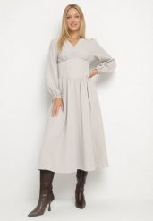 Jasnobeżowa Sukienka z Wiskozą z Gorsetową Talią i Bufiastymi Rękawami Aniste. Brązowe sukienki damskie Born2be, na co dzień, l, bez wzorów, z poliesteru, eleganckie, bez kołnierzyka, bez ramiączek, gorsetowe. Za 139.99 zł.