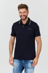 GUESS Granatowe polo Lyle. Niebieskie koszulki polo męskie Guess, l, z aplikacjami, bez ramiączek. W wyprzedaży za 262.99 zł.
