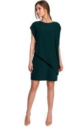 Krótka Dwuwarstwowa Sukienka - Zielona. Zielone sukienki damskie MOE, l, bez wzorów, z elastanu, wizytowe, bez kołnierzyka, bez ramiączek, mini. Za 324.90 zł.