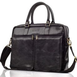 Torba skórzana na ramię na laptopa 17" SOLIER czarna. Czarne torby na laptopa męskie Solier, bez wzorów, ze skóry. Za 659.99 zł.