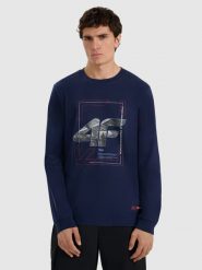 4F Longsleeve regular z nadrukiem męski - granatowy M. Niebieskie bluzki z długim rękawem męskie 4f, m, bez wzorów, z materiału, bez kołnierzyka. Za 99.99 zł.