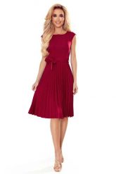 Elegancka Sukienka z Plisowanym Dołem - Bordowa. Czerwone sukienki damskie NUMOCO, l, bez wzorów, z elastanu, eleganckie, bez kołnierzyka, bez ramiączek, plisowane. Za 291.90 zł.