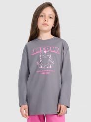 4F Longsleeve oversize z nadrukiem dziewczęcy - szary 146 (10-11 lat). Szare t-shirty i topy dla dziewczynek 4f, bez wzorów, z bawełny, bez ramiączek. W wyprzedaży za 49.99 zł.
