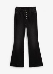 Jeansy z rozszerzanym dołem, high waist, z wygodnym pasem. Czarne jeansy damskie bonprix, z podwyższonym stanem. Za 169.99 zł.