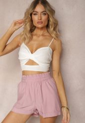 Ciemnoróżowe Szorty High Waist z Gumką w Pasie Kerpia. Czerwone szorty damskie Renee, l, bez wzorów, z bawełny, eleganckie, z podwyższonym stanem. Za 39.99 zł.