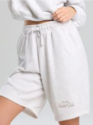 Szorty z wiązaniem z ozdobnym haftem - szary. Szare szorty damskie Sinsay, l, bez wzorów. Za 35.99 zł.