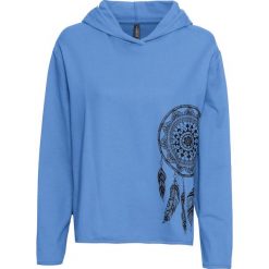 Bluza z kapturem bonprix niebieski z nadrukiem. Bluzy damskie bonprix. Za 37.99 zł.