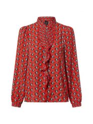 Marc Cain Bluzka damska Kobiety czerwony|szary wzorzysty, 42. Czerwone bluzki damskie Marc Cain, bez wzorów, eleganckie, bez kołnierzyka, bez ramiączek. Za 999.95 zł.