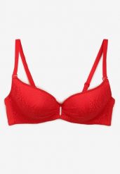 Czerwony Biustonosz Full Cup Ozdobiony Koronką i Małą Zawieszką z Cyrkonii Nedolse. Czerwone biustonosze Renee, z aplikacjami, z jeansu. Za 34.99 zł.