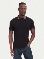 Versace Jeans Couture Polo 80GAGT12 CJ01T Czarny Slim Fit. Czarne koszulki polo męskie Versace Jeans Couture, l, bez wzorów, z bawełny, bez ramiączek. Za 552.99 zł.
