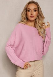 Różowy Oversizowy Sweter o Przedłużonym Fasonie z Rękawami Typu Nietoperz Porunxa. Czerwone swetry damskie Renee, na jesień, l, bez wzorów, casualowe, bez kołnierzyka, bez ramiączek, długie, bez kaptura. Za 69.99 zł.