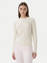 Tommy Hilfiger Sweter WW0WW44993 Écru Regular Fit. Białe swetry damskie Tommy Hilfiger, xl, bez wzorów, z bawełny, bez kołnierzyka, bez ramiączek, bez kaptura. Za 529.99 zł.