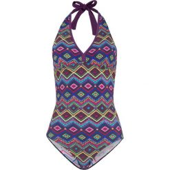 Kostium kąpielowy bonprix jeżynowy z nadrukiem. Fioletowe kostiumy jednoczęściowe damskie bonprix, z nadrukiem. Za 129.99 zł.