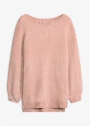 Długi sweter z szenili. Czarne swetry damskie bonprix, bez wzorów, z materiału, bez kołnierzyka, bez ramiączek, długie, bez kaptura. Za 99.99 zł.