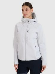 SOFTSHELL DAMSKI 4F KURTKA WIATROODPORNA MEMBRANA 10000 SZARA. Szare kurtki damskie 4f, l, bez wzorów, z softshellu, bez kaptura. Za 399.99 zł.