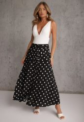 Czarna Wiskozowa Spódnica High Waist w Kropki z Guzikami Tadalion. Czarne spódnice damskie Renee, l, bez wzorów, z satyny, retro, z podwyższonym stanem, maxi. Za 139.99 zł.