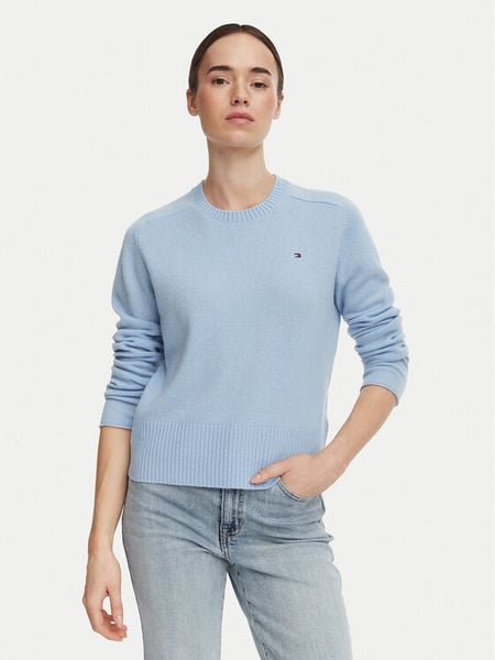 Tommy Hilfiger Sweter WW0WW51432 Niebieski jasny Regular Fit. Niebieskie swetry damskie Tommy Hilfiger, xl, bez wzorów, bez kołnierzyka, bez ramiączek, bez kaptura. Za 649.99 zł.