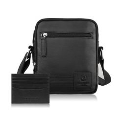 Saszetka męska na ramię AY-27 i etui na karty AY-16 zestaw upominkowy Paolo Peruzzi ZUP-155-BL. Czarne saszetki męskie ze skóry, biznesowe, małe. Za 189.00 zł.