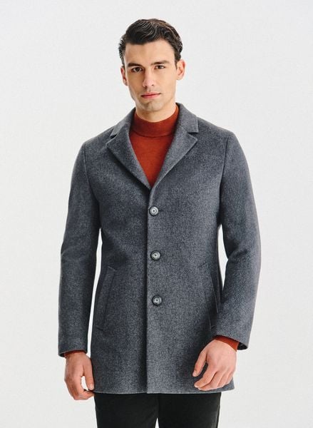 PAKO LORENTE – Szary płaszcz z wełną. Szare kurtki męskie Pako Lorente, na zimę, bez wzorów, z poliesteru, bez kaptura. Za 699.99 zł.