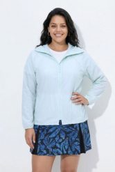 Damskie Kurtka outdoorowa SPF 30+ wodoodporna kaptur. Zielone kurtki damskie Ulla Popken, plus size, bez wzorów, z materiału, z kapturem. Za 389.99 zł.