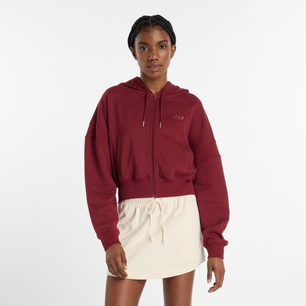 Bluza damska New Balance WJ51506MHB – bordowa. Czerwone bluzy damskie New Balance, l, bez wzorów, z bawełny, z kapturem. Za 399.99 zł.