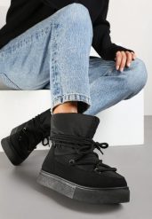 Czarne Śniegowce na Platformie ze Sznurowaniem Izatria. Czarne śniegowce i trapery damskie Renee, z futra. Za 109.99 zł.