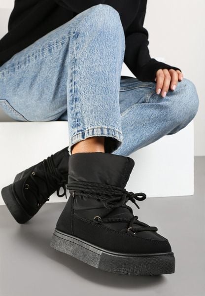 Czarne Śniegowce na Platformie ze Sznurowaniem Izatria. Czarne śniegowce i trapery damskie Renee, z futra. Za 89.99 zł.
