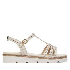 Sandały Tamaris. Białe sandały damskie Tamaris, bez wzorów, bez obcasa, na płaskiej podeszwie, bez zapięcia. Za 369.99 zł.