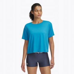 T-Shirt Damski Sportowy Under Armour Motion. Niebieskie koszulki sportowe damskie Under Armour, bez wzorów, bez kołnierzyka, bez ramiączek, na fitness i siłownię. Za 109.99 zł.