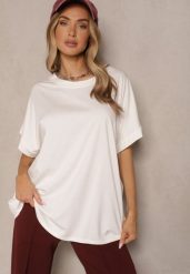 Biały T-shirt z Wiskozą o Fasonie Nietoperza Tanalitha. Białe bluzki damskie Renee, bez wzorów, z jeansu, bez kołnierzyka. Za 49.99 zł.