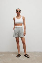 Eleganckie szorty z wiskozą w kolorze SZARYM - ORIO-XL. Szare szorty damskie Marsala, na lato, m, bez wzorów, z bawełny, eleganckie. Za 319.90 zł.