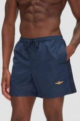 AERONAUTICA MILITARE Granatowe szorty kąpielowe, Rozmiar 52. Niebieskie kąpielówki męskie Aeronautica Militare, m, bez wzorów, z materiału, do pływania. W wyprzedaży za 298.99 zł.